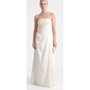 Carmen Marc Valvo Collection Strapless Ruched Taffeta Gown Cream Ivory Size 10‎